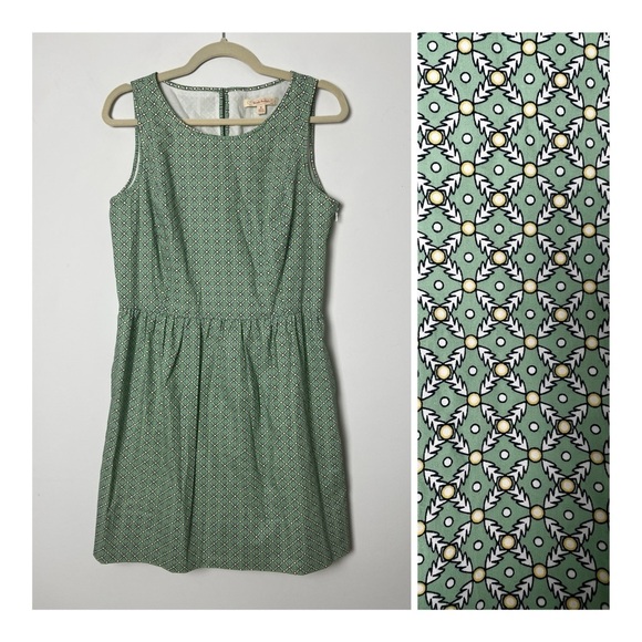 Brooks Brothers Green Geometric Print Cotton Blend Pockets Sleeveless Dress Sz 8 - Picture 1 of 11